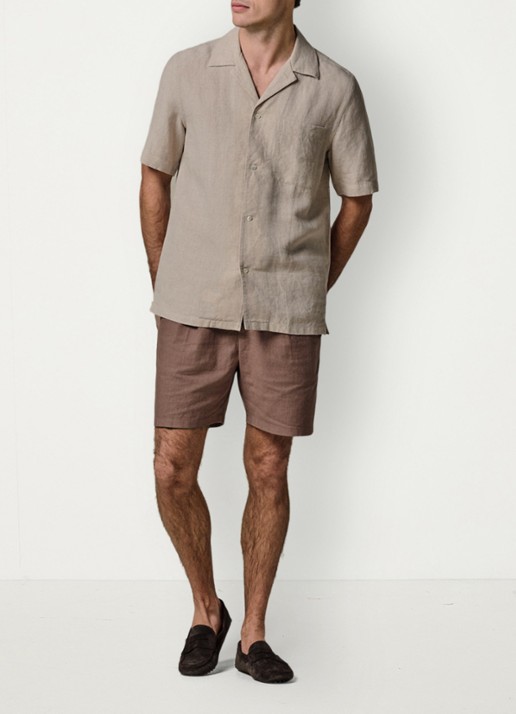 Profuomo Loose fit korte broek in linnenblend - voorkant 6 clay