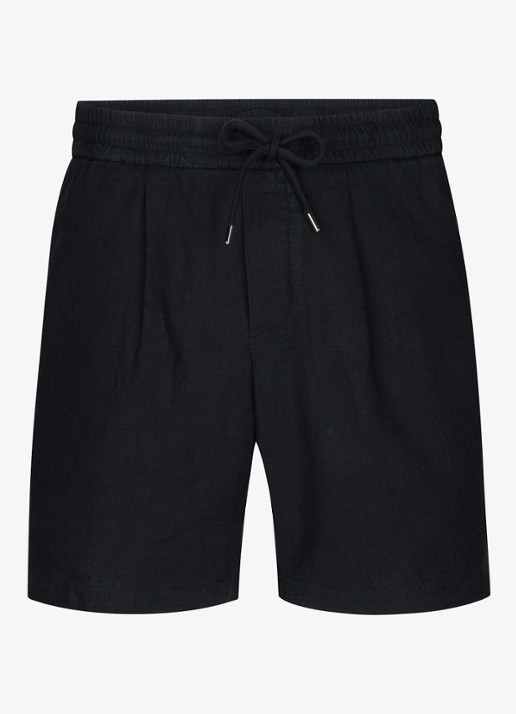 Profuomo Loose fit korte broek in linnenblend - voorkant 4 blauw