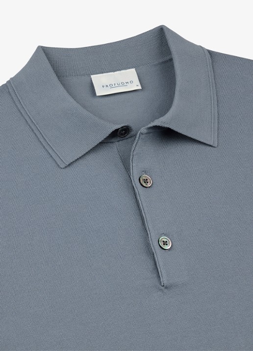 Profuomo Luxury basic polo in lyocell blend - detail 3 blauwgrijs