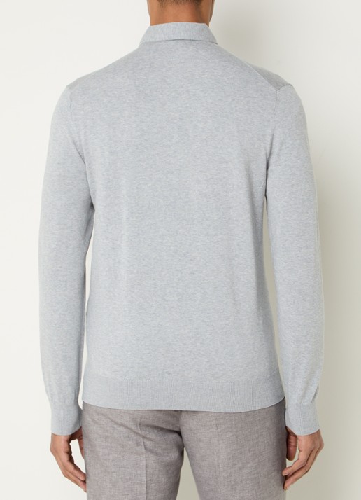 Profuomo Luxury fijngebreide regular fit polo  - achterkant lichtgrijs