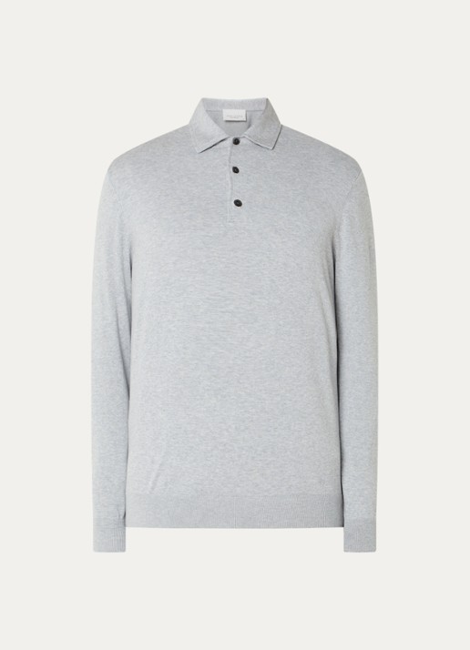 Profuomo Luxury fijngebreide regular fit polo  - voorkant 2 lichtgrijs