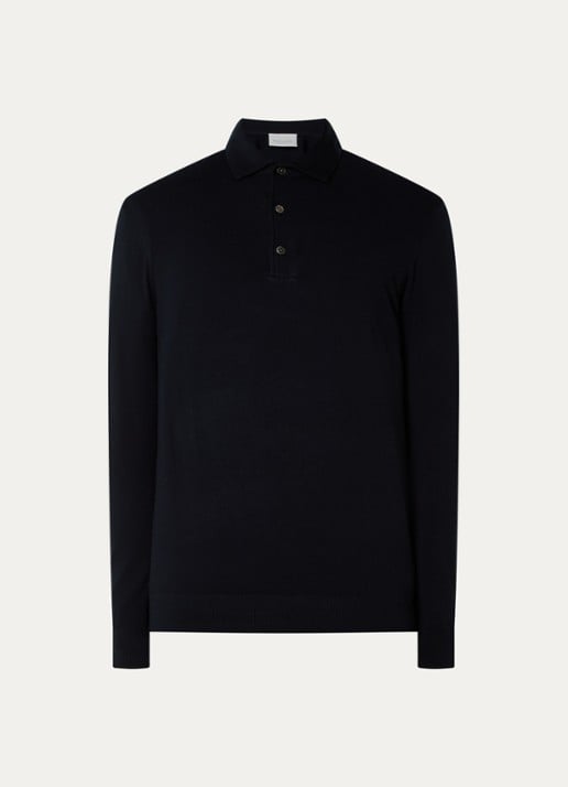 Profuomo Luxury fijngebreide regular fit polo  - voorkant 3 donkerblauw