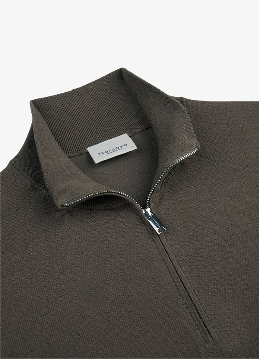Profuomo Luxury fijngebreide trui met halve rits - detail 4 bruin