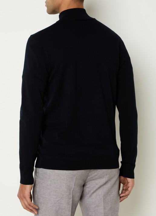 Profuomo Luxury fijngebreide trui  met halve rits - achterkant 2 blauw