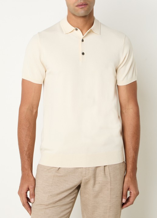 Profuomo Luxury regular fit polo  met gemêleerd dessin - detail 4 gebroken wit