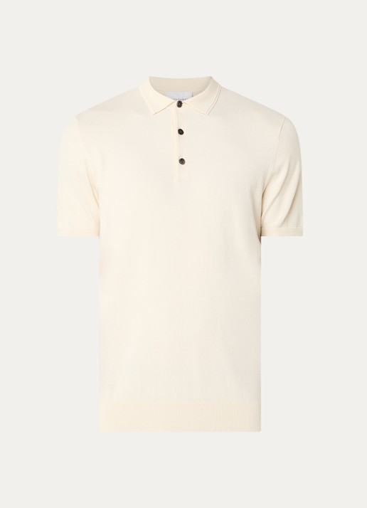 Profuomo Luxury regular fit polo  met gemêleerd dessin - voorkant 2 gebroken wit