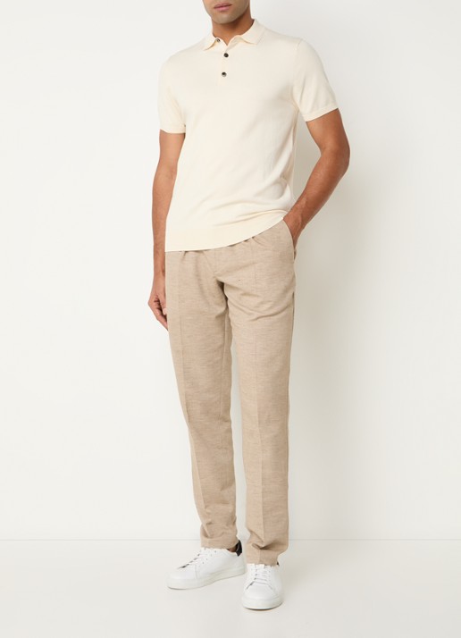 Profuomo Luxury regular fit polo  met gemêleerd dessin - voorkant 3 gebroken wit