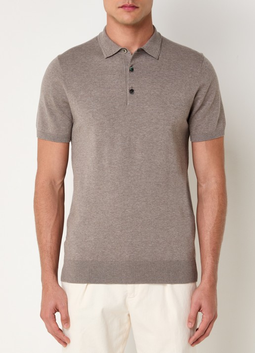 Profuomo Luxury regular fit polo  met gemêleerd dessin - detail lichtbruin