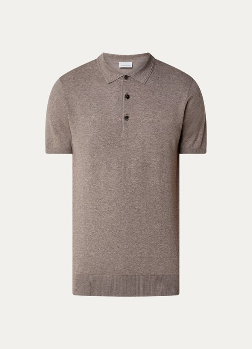 Profuomo Luxury regular fit polo  met gemêleerd dessin - voorkant 2 lichtbruin