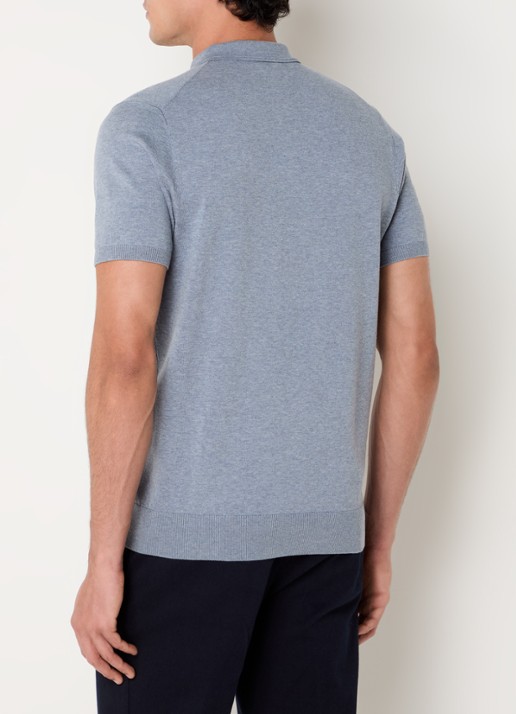 Profuomo Luxury regular fit polo  met gemêleerd dessin - achterkant 4 blauwgrijs