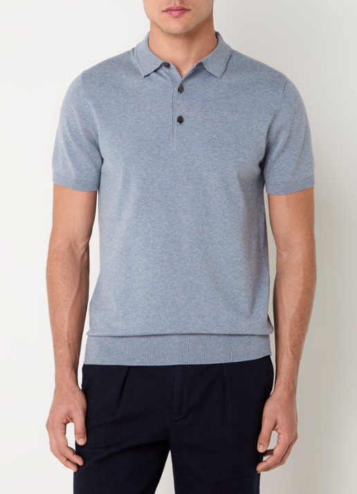 Profuomo Luxury regular fit polo  met gemêleerd dessin - detail blauwgrijs
