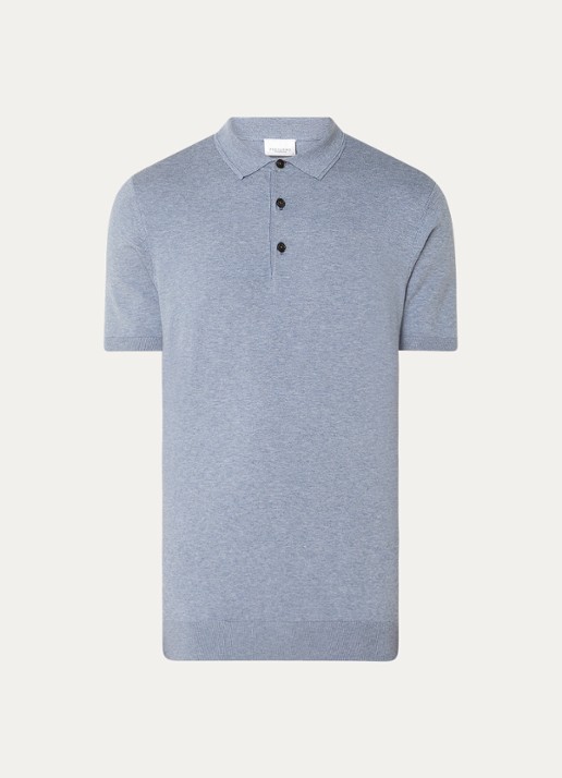 Profuomo Luxury regular fit polo  met gemêleerd dessin - voorkant 2 blauwgrijs
