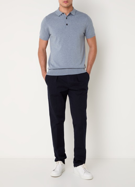 Profuomo Luxury regular fit polo  met gemêleerd dessin - voorkant 3 blauwgrijs