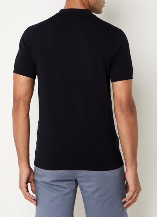 Profuomo Luxury regular fit polo  met gemêleerd dessin - achterkant 2 donkerblauw