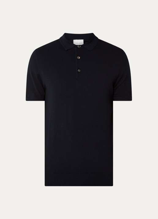 Profuomo Luxury regular fit polo  met gemêleerd dessin - voorkant 3 donkerblauw