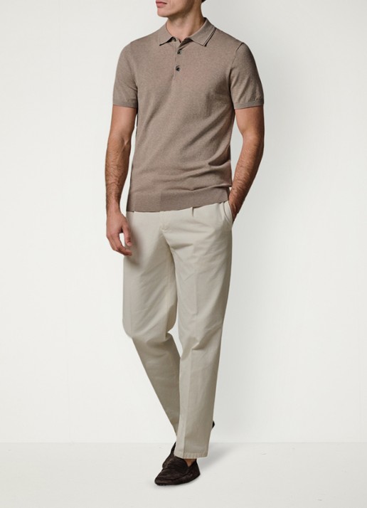 Profuomo Luxury regular fit polo met gemêleerd dessin - voorkant 3 beige