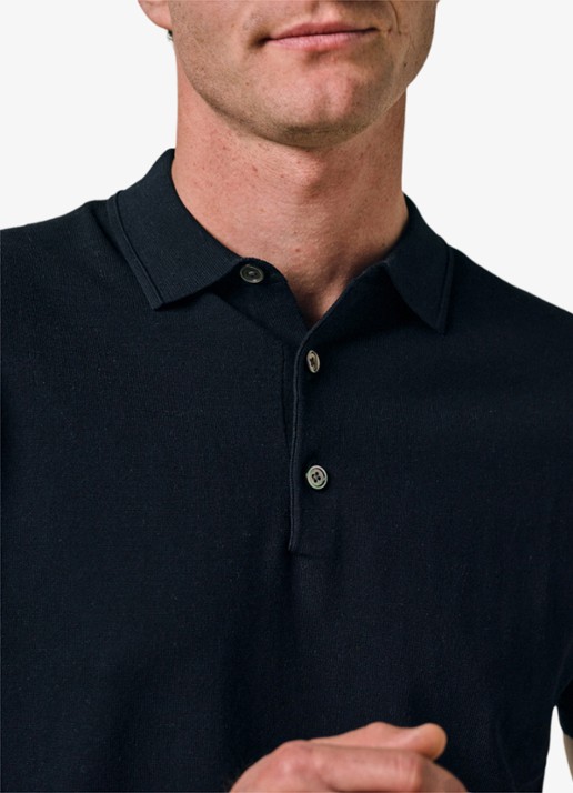 Profuomo Luxury regular fit polo met gemêleerd dessin - detail 4 donkerblauw
