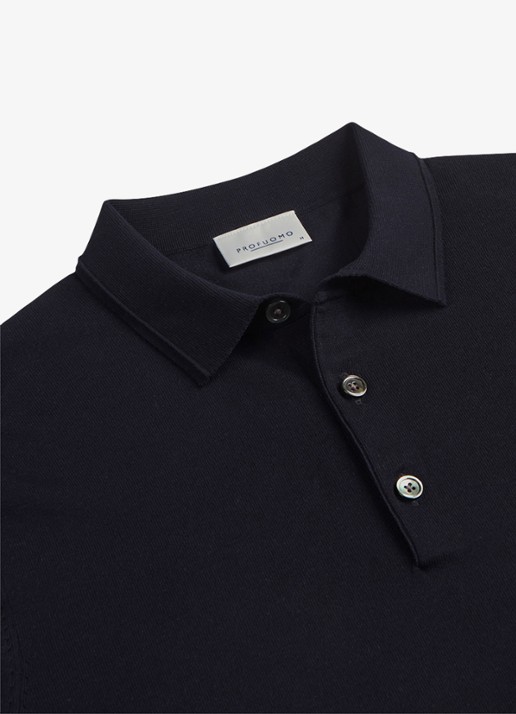 Profuomo Luxury regular fit polo met gemêleerd dessin - detail 5 donkerblauw