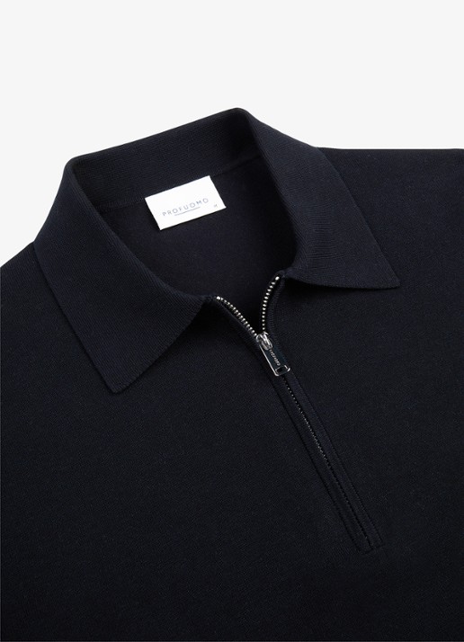 Profuomo Luxury regular fit polo met halve rits - detail 2 donkerblauw