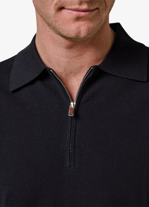 Profuomo Luxury regular fit polo met halve rits - detail 3 donkerblauw