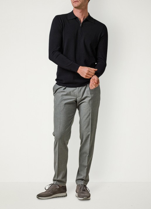 Profuomo Luxury regular fit polo met halve rits - voorkant 5 donkerblauw