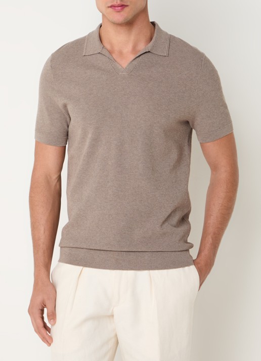 Profuomo Luxury regular fit polo   - detail lichtbruin