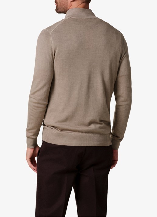 Profuomo Merino trui met halve rits - achterkant 3 beige