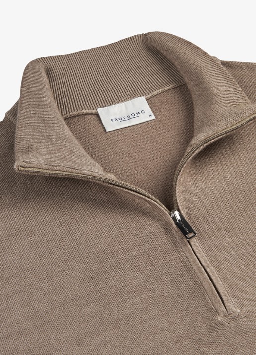Profuomo Merino trui met halve rits - detail 5 beige