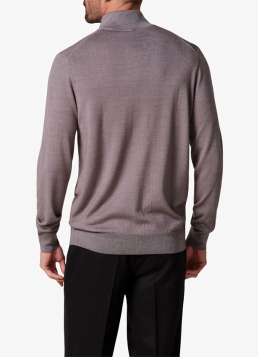 Profuomo Merino trui met halve rits - achterkant 3 grijs
