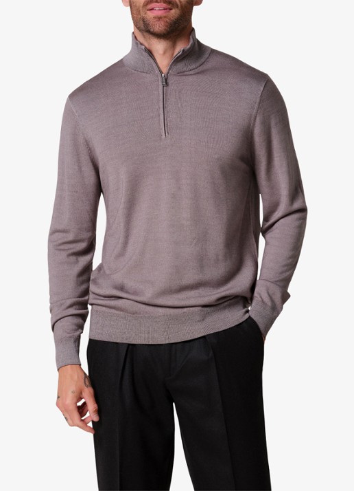 Profuomo Merino trui met halve rits - detail 4 grijs