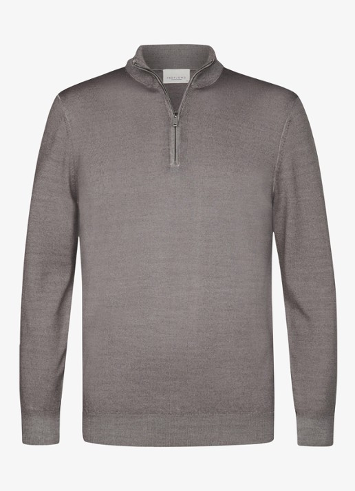 Profuomo Merino trui met halve rits - voorkant grijs