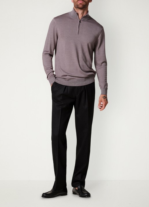Profuomo Merino trui met halve rits - voorkant 2 grijs