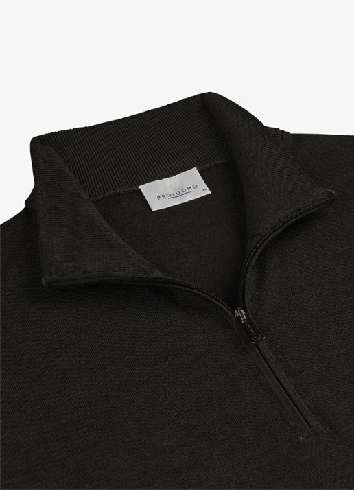 Profuomo Merino trui met halve rits - detail 5 donkerbruin