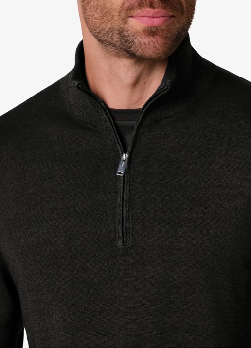 Profuomo Merino trui met halve rits - detail 6 donkerbruin