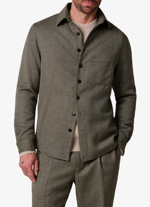 Profuomo Mouline regular fit overshirt in wol blend - detail 3 bruin