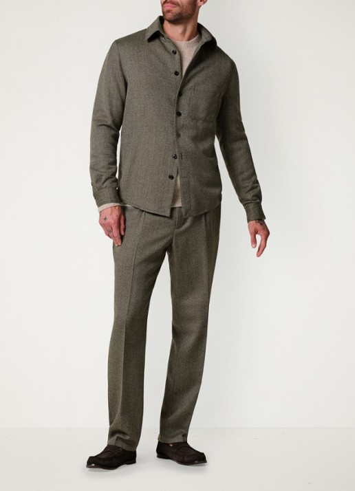 Profuomo Mouline regular fit overshirt in wol blend - voorkant 2 bruin