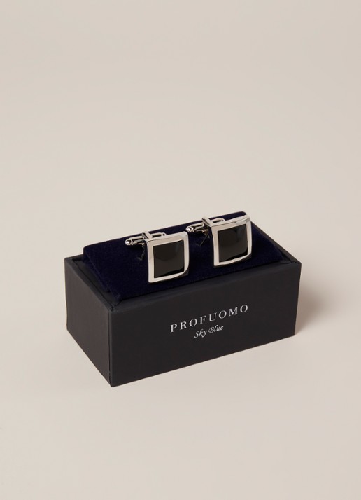 Profuomo Onyx steen manchetknopen  - voorkant 2 zilver