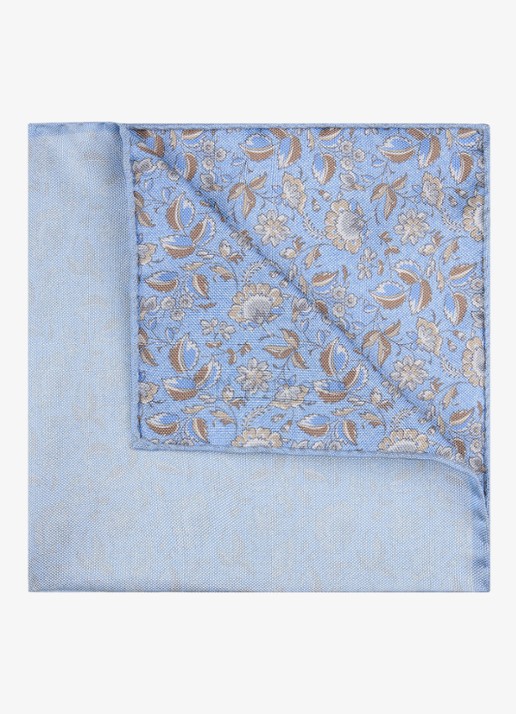 Profuomo Pochet van zijde met print - detail blauw