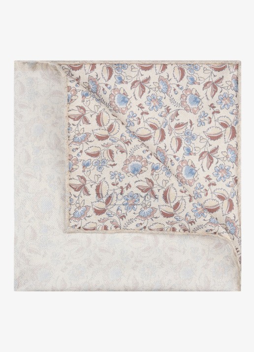 Profuomo Pochet van zijde met print - detail gebroken wit