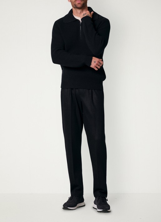 Profuomo Regular fit broek in wolblend - voorkant 6 donkerblauw