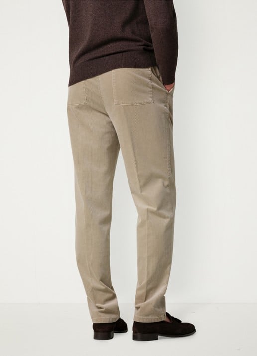 Profuomo Regular fit broek van corduroy - achterkant beige