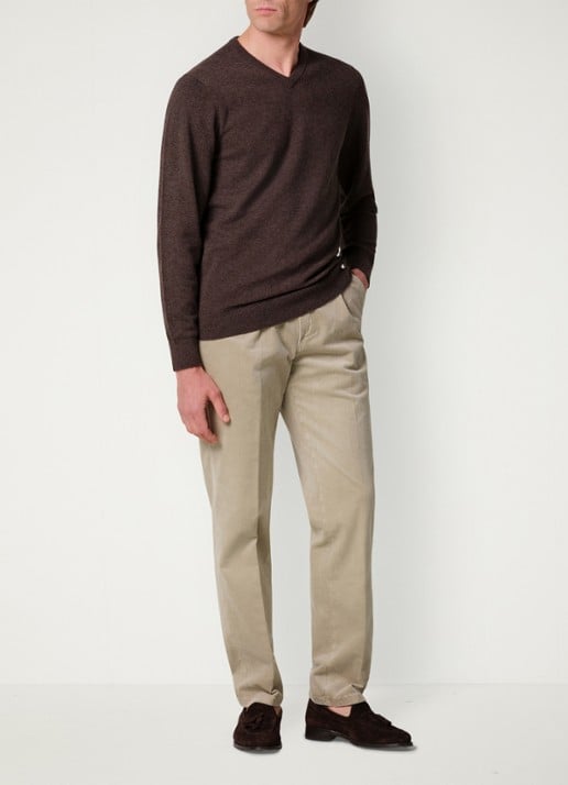 Profuomo Regular fit broek van corduroy - voorkant 6 beige
