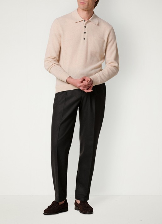 Profuomo Regular fit chino in kasjmierblend - voorkant 6 donkerbruin
