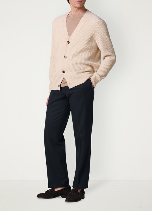Profuomo Regular fit chino in kasjmierblend - voorkant 2 donkerblauw
