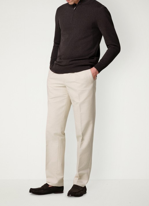 Profuomo Regular fit chino in linnenblend - voorkant 6 creme