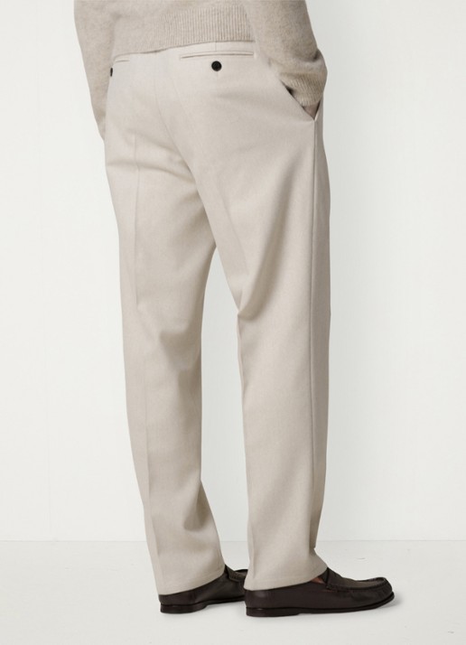 Profuomo Regular fit chino met visgraatdessin van wol - achterkant 4 beige