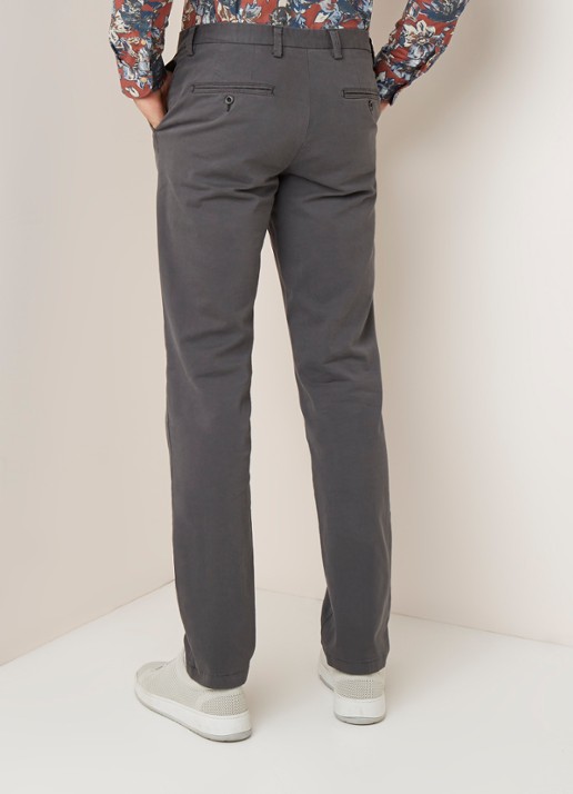 Profuomo Regular fit chino van katoen met stretch - achterkant middengrijs
