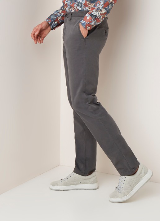 Profuomo Regular fit chino van katoen met stretch - detail 2 middengrijs