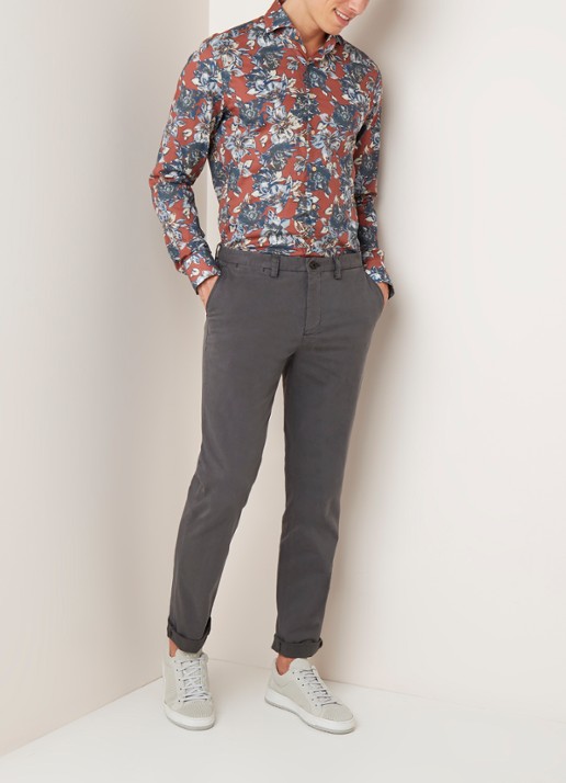 Profuomo Regular fit chino van katoen met stretch - voorkant 5 middengrijs