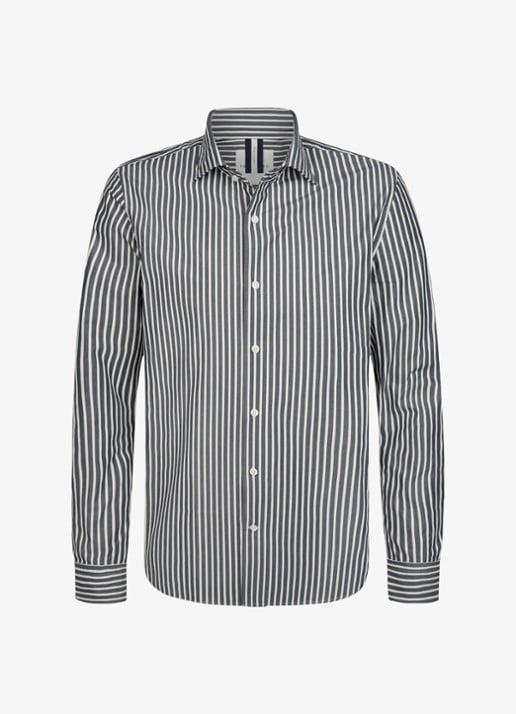 Profuomo Regular fit overhemd met streepprint - voorkant donkerblauw